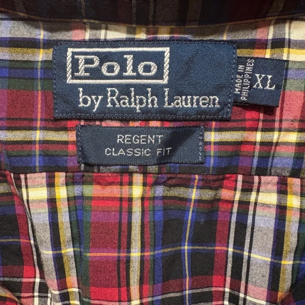 Polo Ralph Lauren Regent Classic Fit Plaid Shirt Men XL Red Navy Tartan Long Slv
